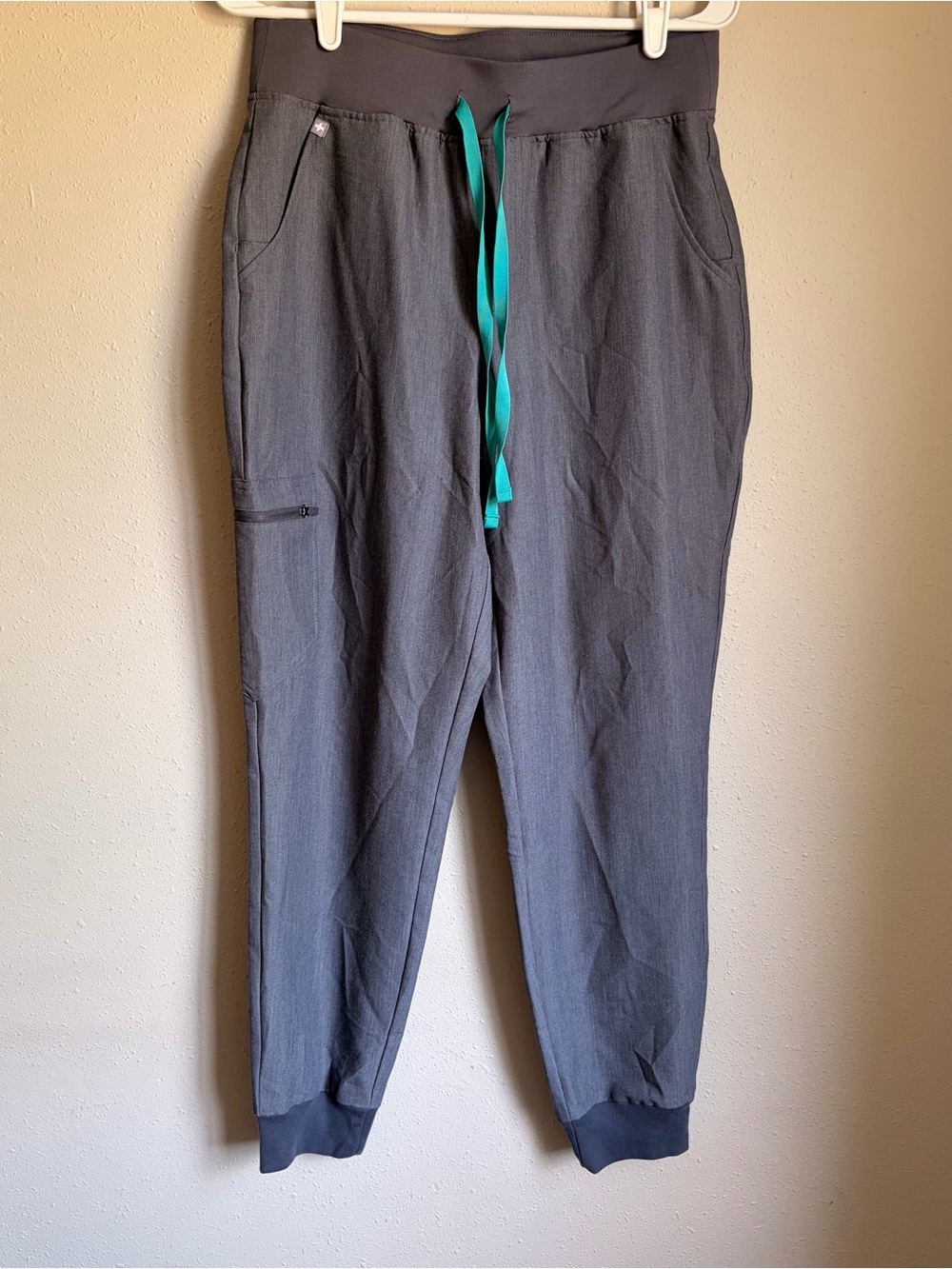 Figs Gray Scrub Joggers with Teal Drawstring